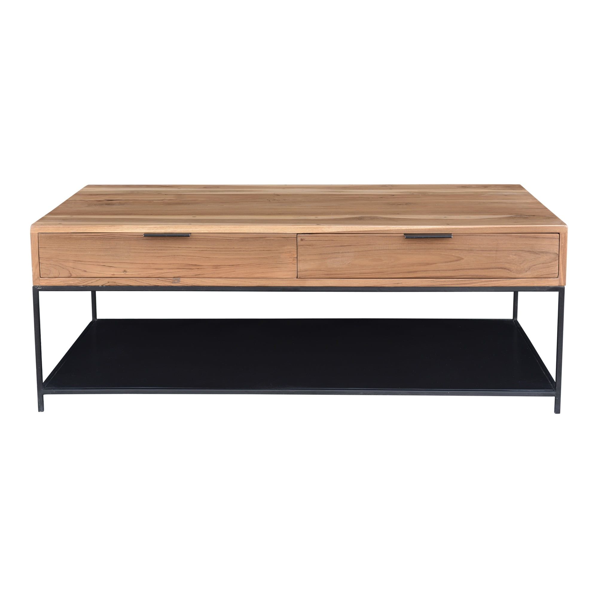 Contemporary Joliet 46'' Black/Brown Teak & Iron Coffee Table with Storage