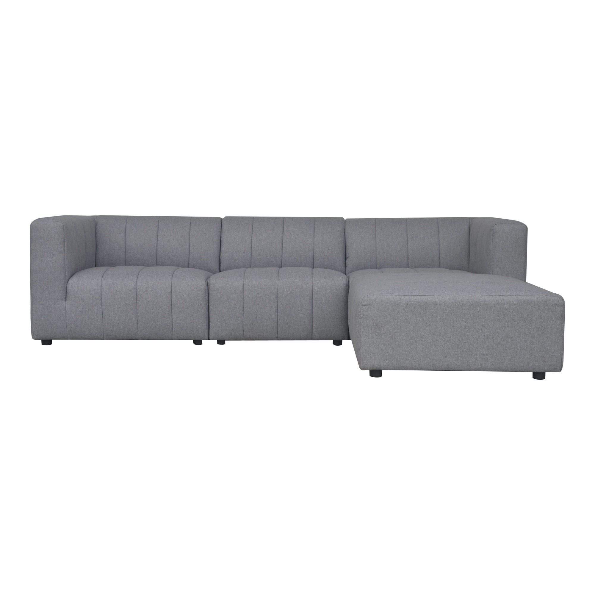 Gray Three Piece Fabric Modular Sectional Sofa with Wood Frame