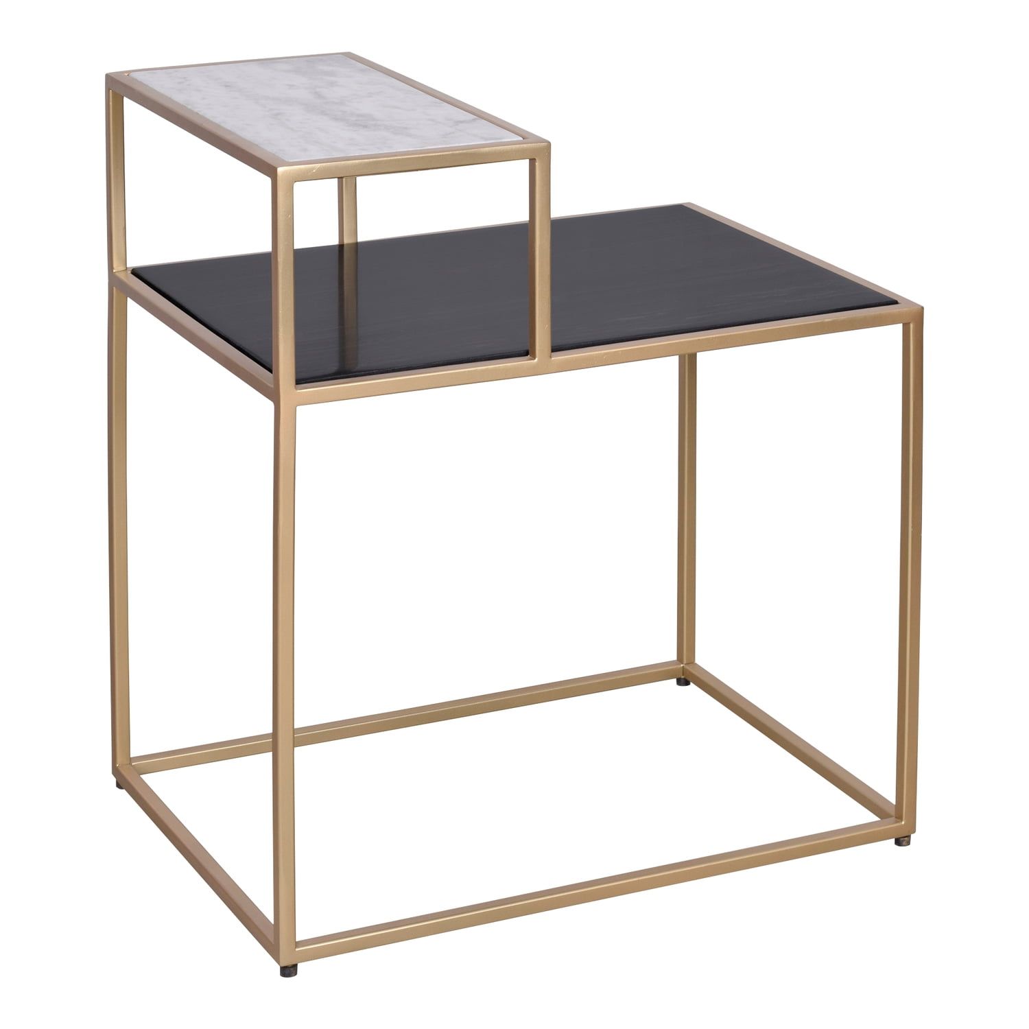 Gold and Black Marble Rectangular Side Table with Iron Frame