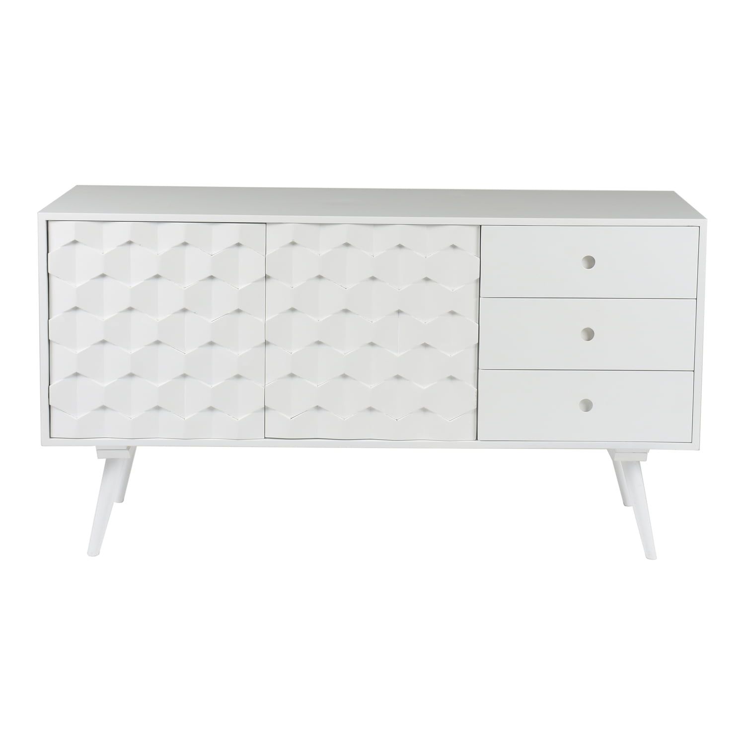 Elegant White High-Gloss Sideboard with Solid Mango Wood Legs