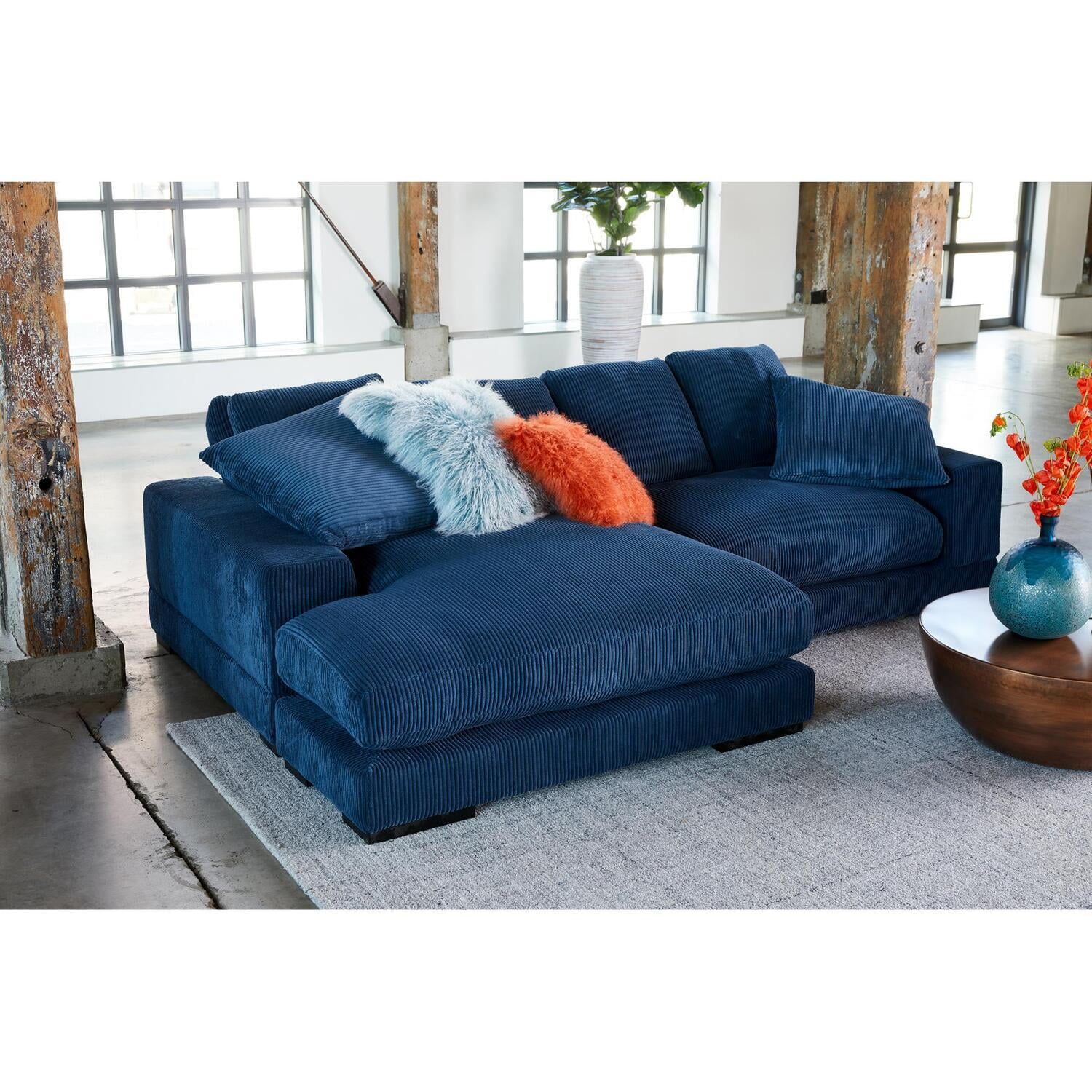 Navy Two-Piece Fabric Sectional Sofa with Wood Frame