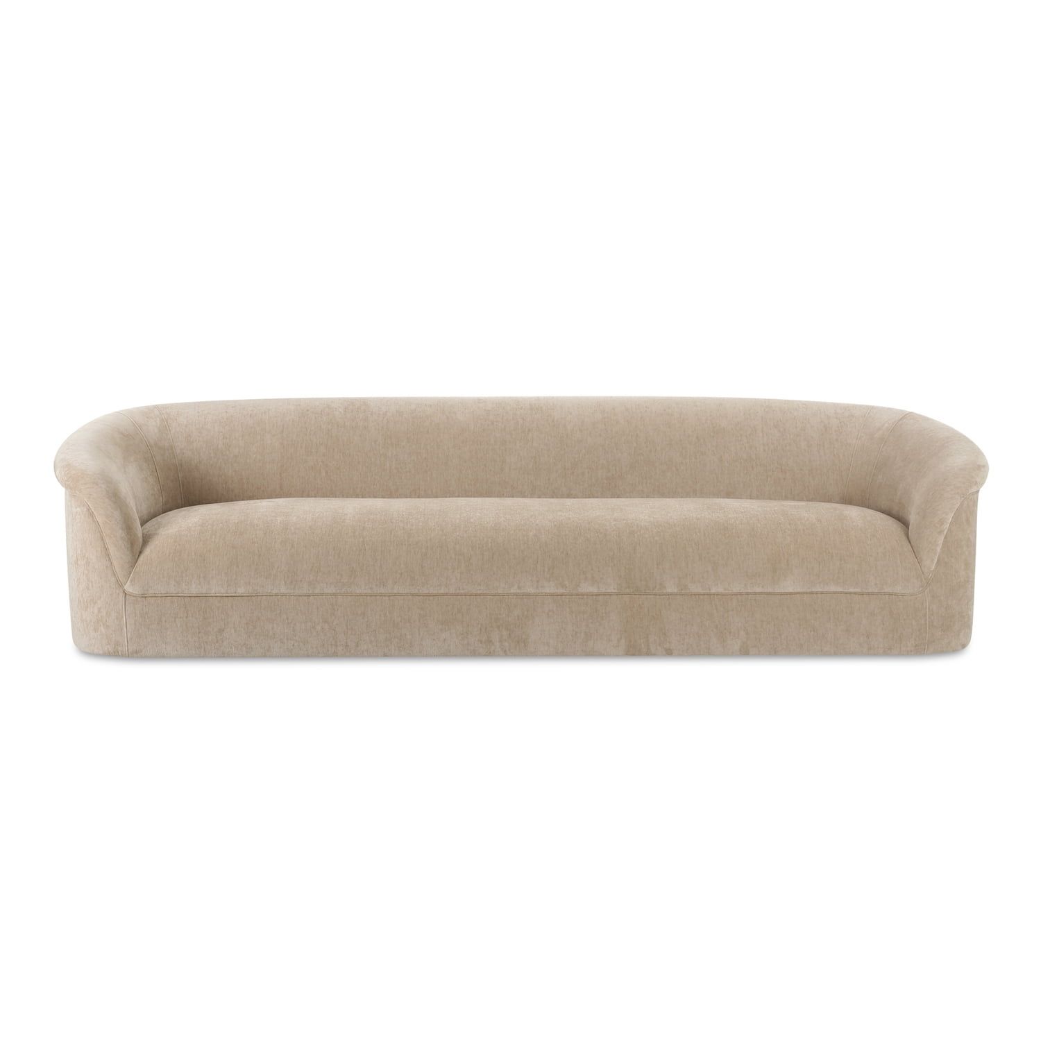 Beige Velvet Rolled Arm Contemporary Sofa with Plywood Frame