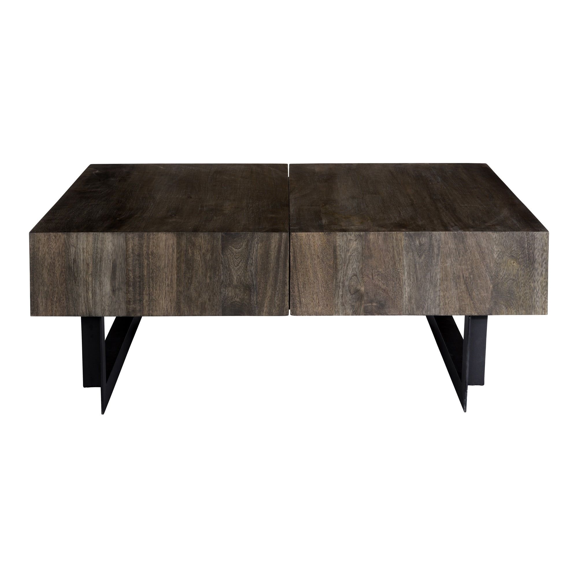 Natural Brown Rectangular Wood Storage Coffee Table with Iron Base