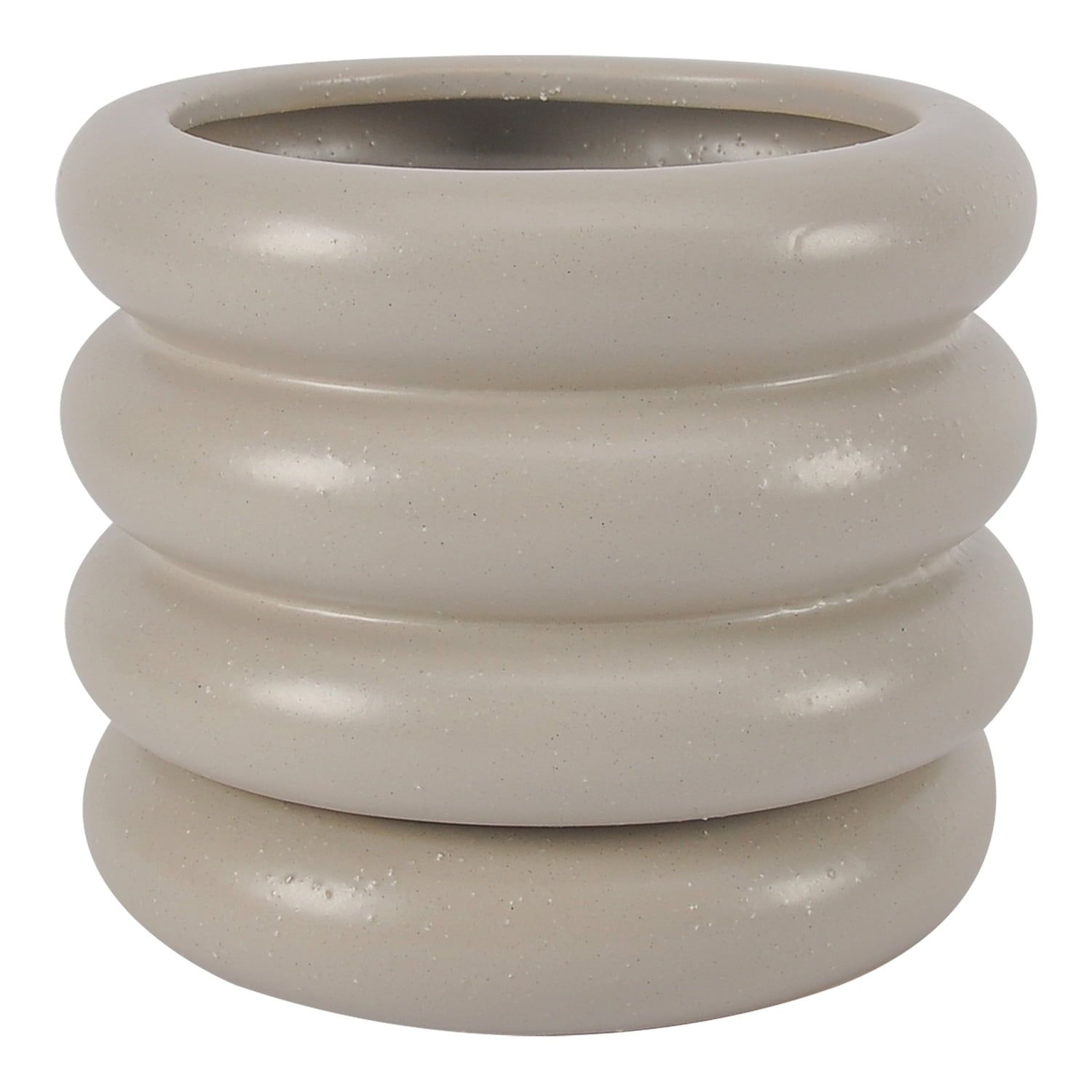 Contemporary Ripple Gray Stoneware Round Planter