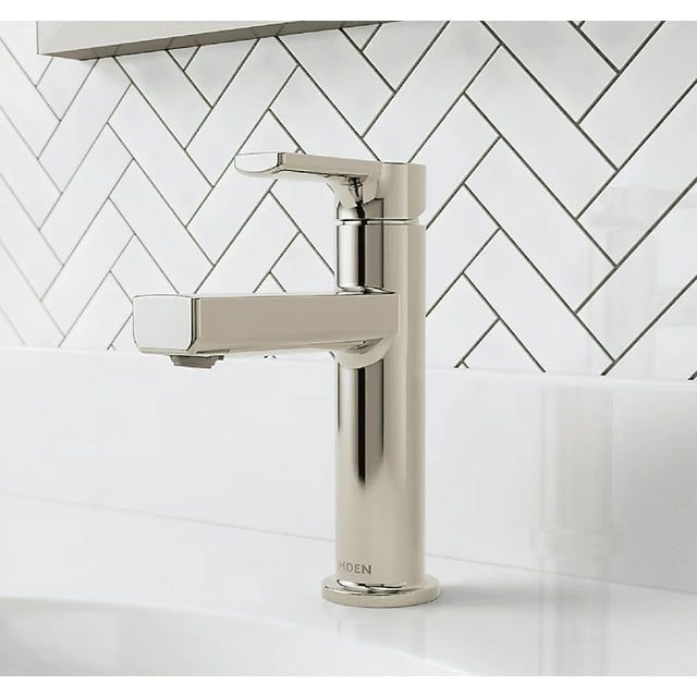 Polished Nickel Modern Single Hole Bathroom Faucet with Deck Plate