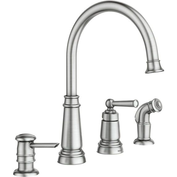 Spot Resist Stainless Steel High Arc Kitchen Faucet with Side Sprayer and Soap Dispenser