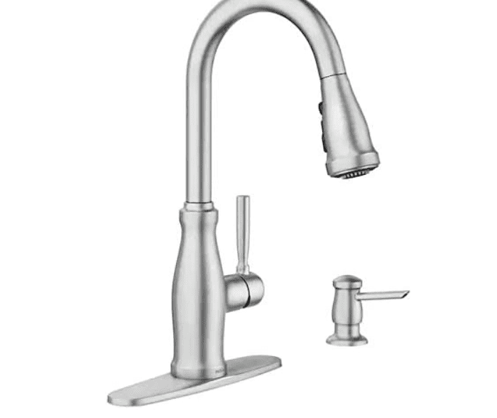 Spot Resist Stainless Steel Pull-Down Kitchen Faucet with Soap Dispenser