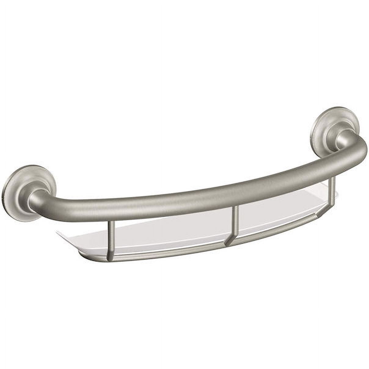 Brushed Nickel 16" Wall Mount Grab Bar with Shelf