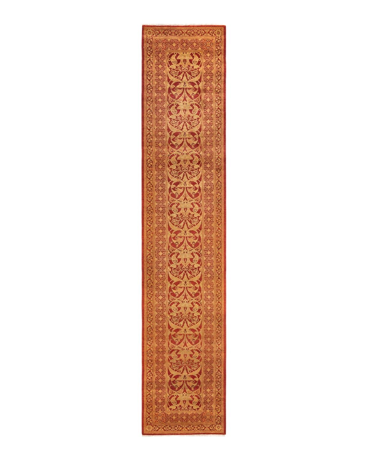 Hand-Knotted Burnt Orange Wool Floral Runner Rug