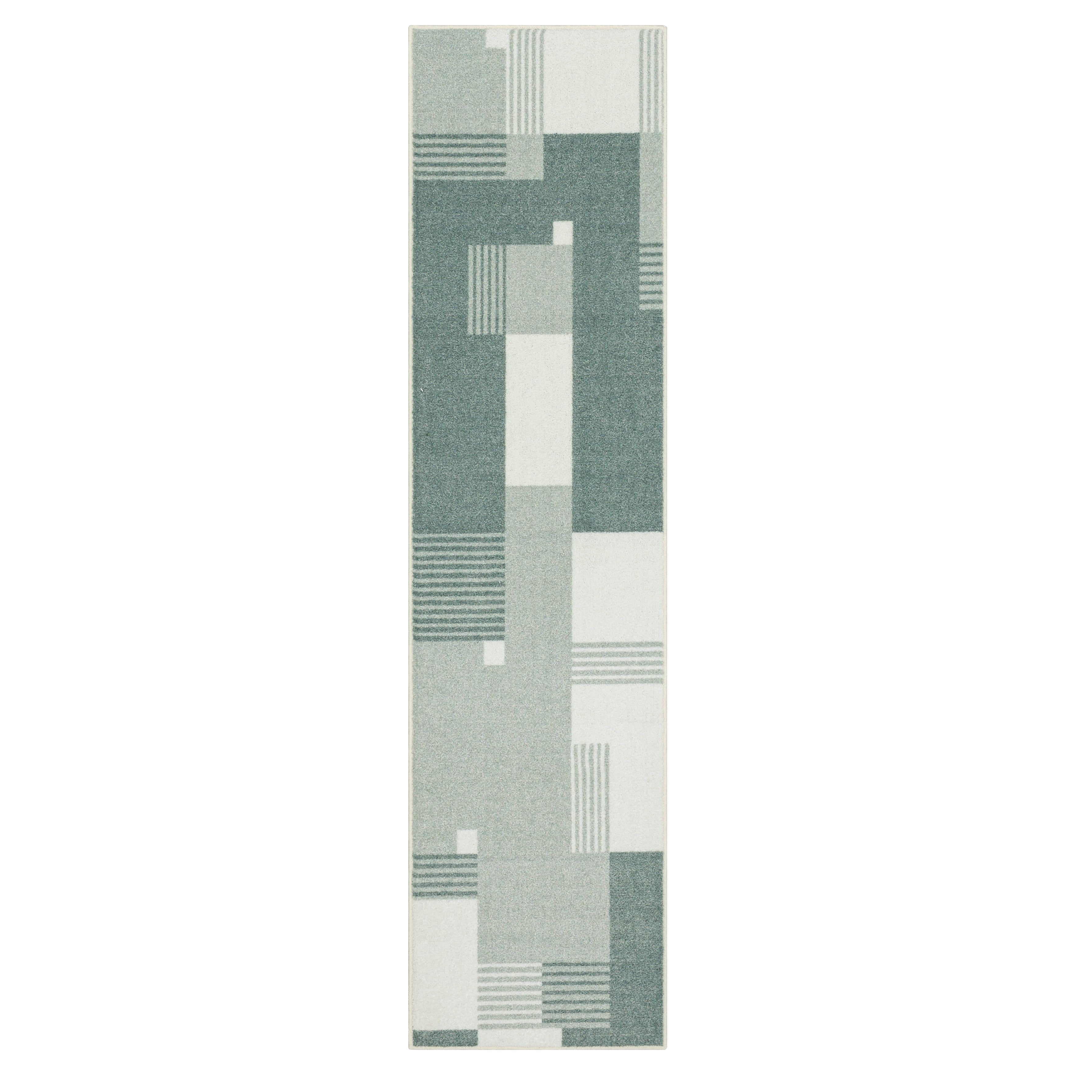 Light Grey Geometric Washable Rectangular Accent Rug