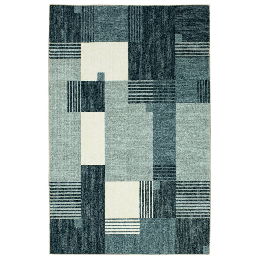 Slate Blue Geometric Tufted 5' x 8' Area Rug