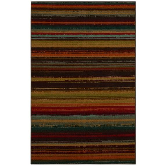 Rectangular Red Stripe Stain-Resistant Synthetic Area Rug