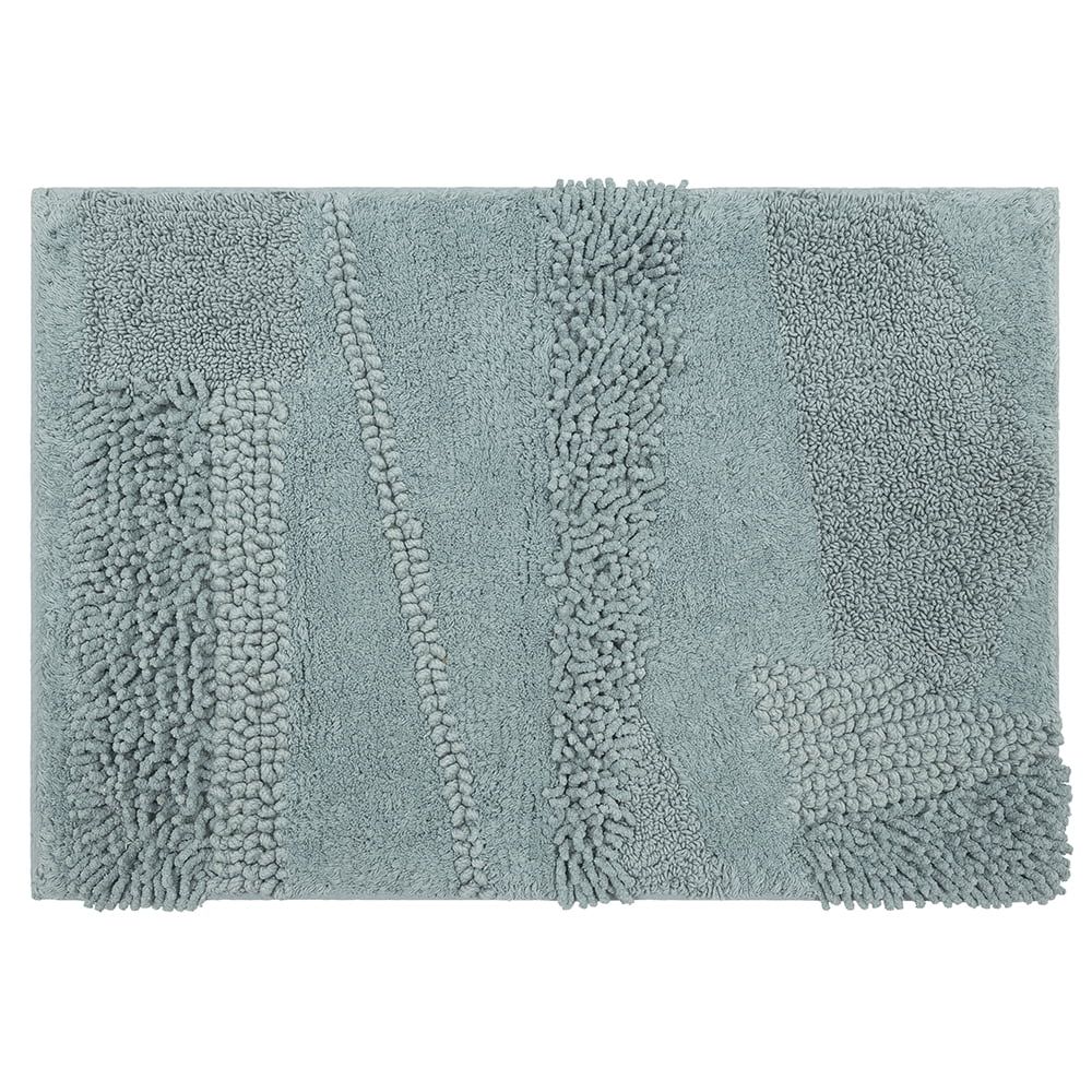 Glacier Blue Cotton Geometric Bath Rug, 34" x 21"