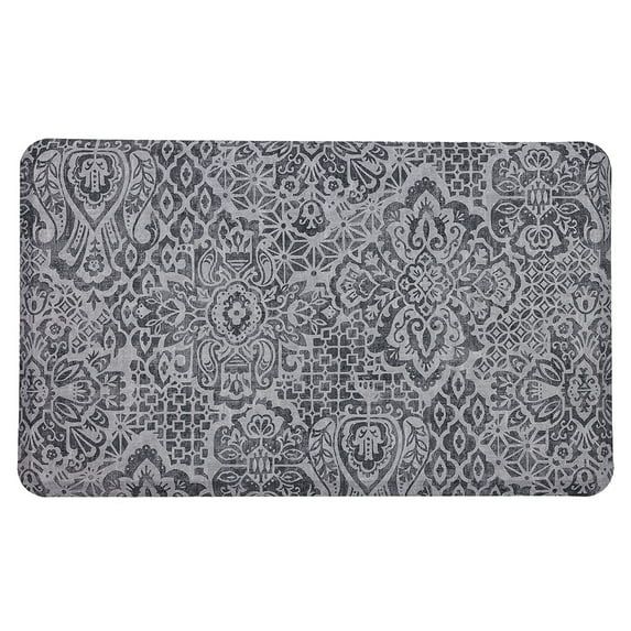 Gray Polyester Rectangle Shower Mat with Damask Pattern