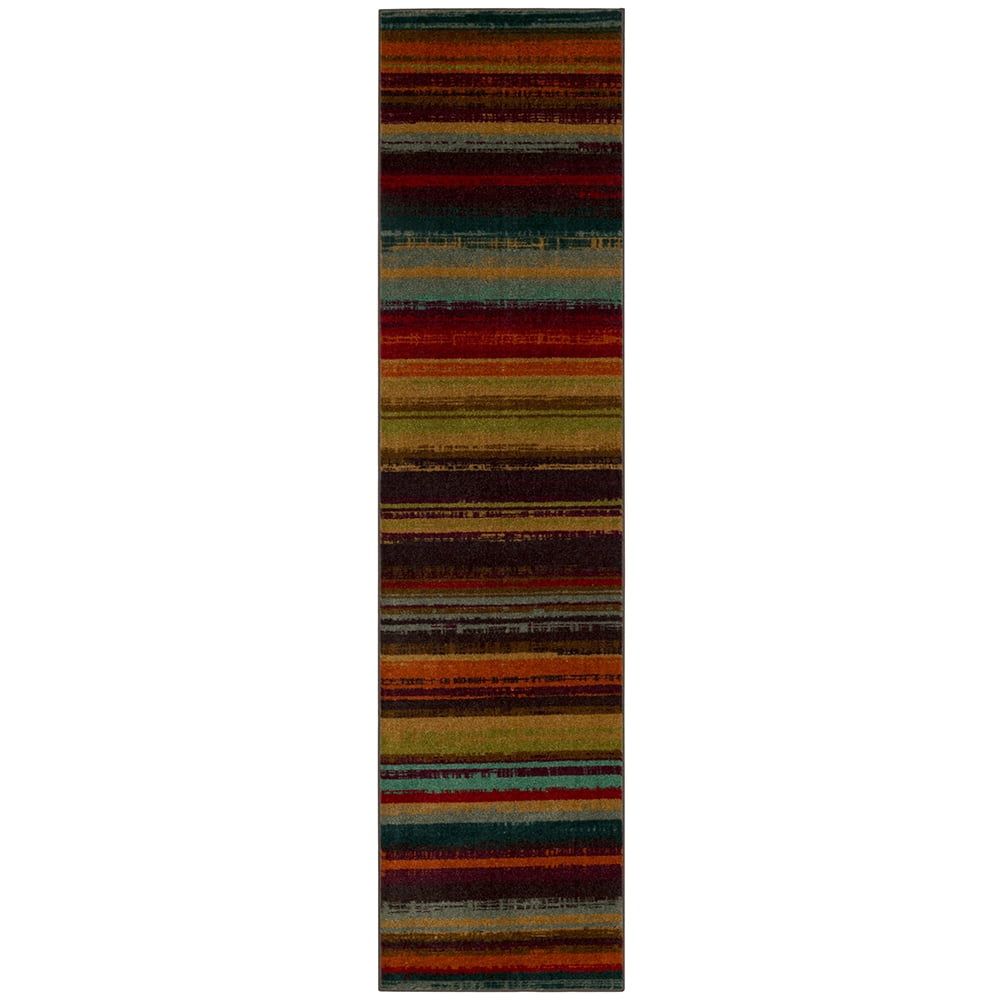 Boho Stripe Multicolor Synthetic 2' x 8' Washable Runner Rug