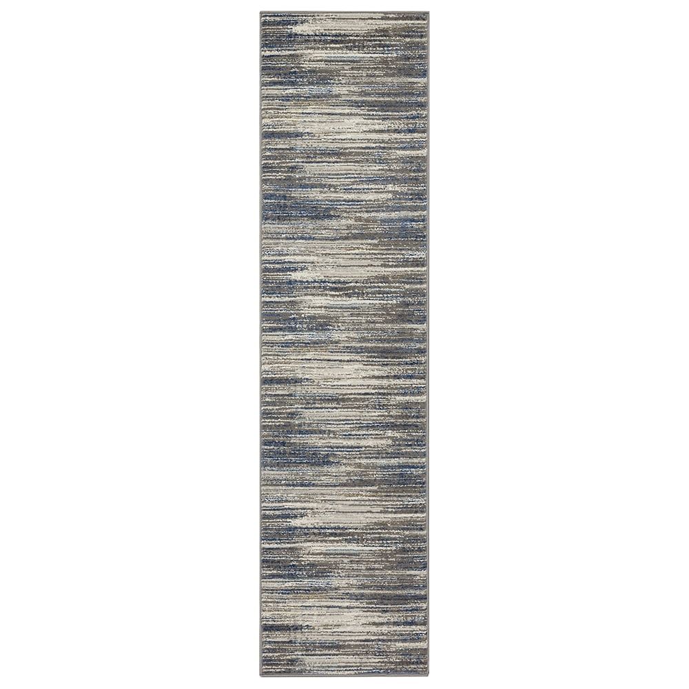 Grey and Dark Blue Abstract Synthetic Runner Rug, 2'x2'11"