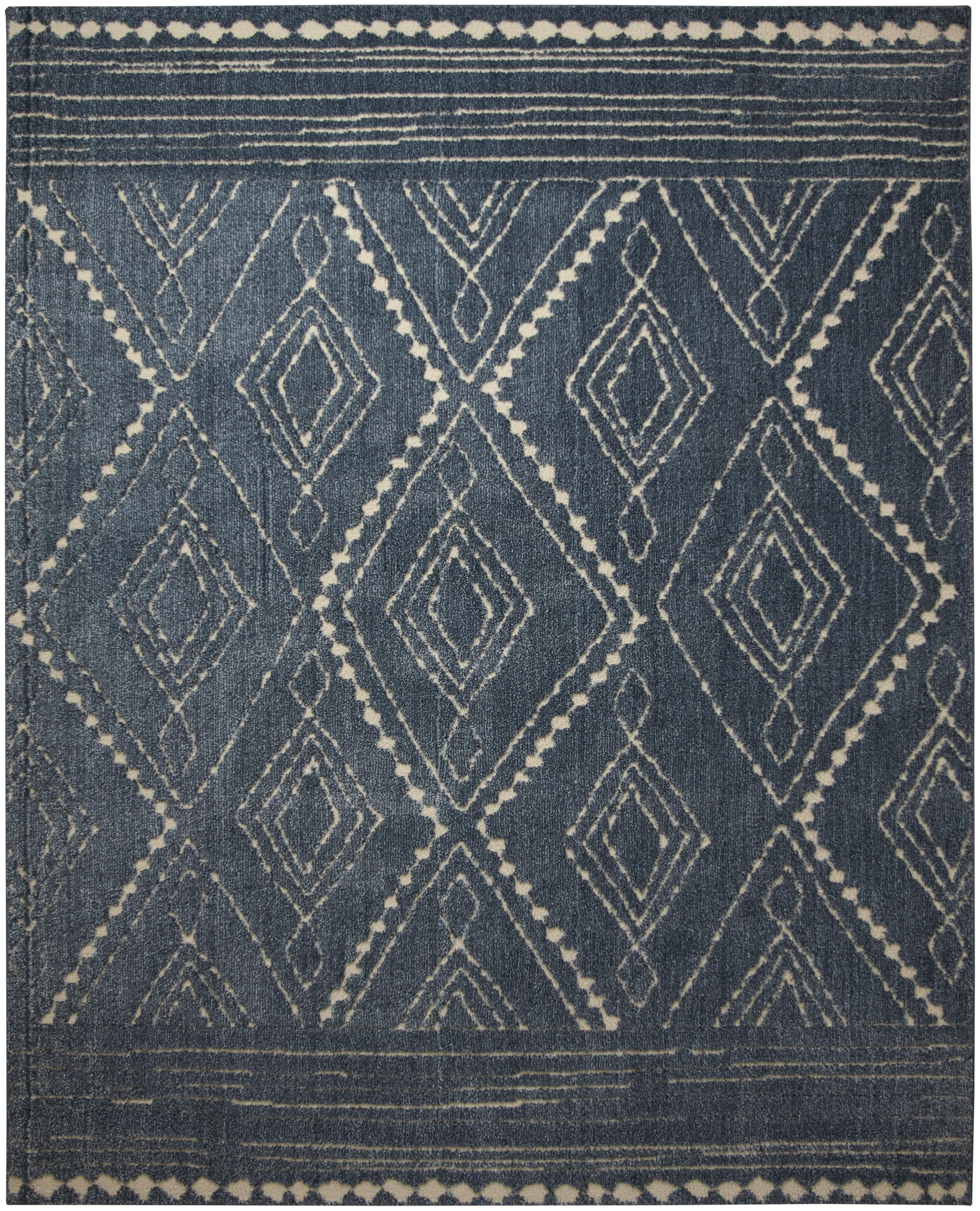 Boho-Chic Blue Geometric Shag Area Rug, 4' x 6', Easy-Care Synthetic