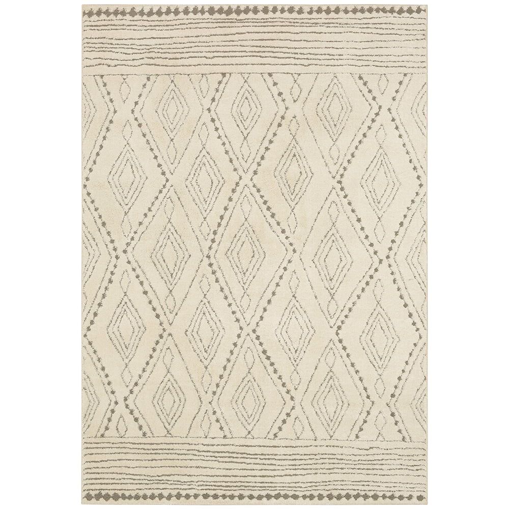 Cream and Gray Geometric Shag Area Rug 4' x 6'