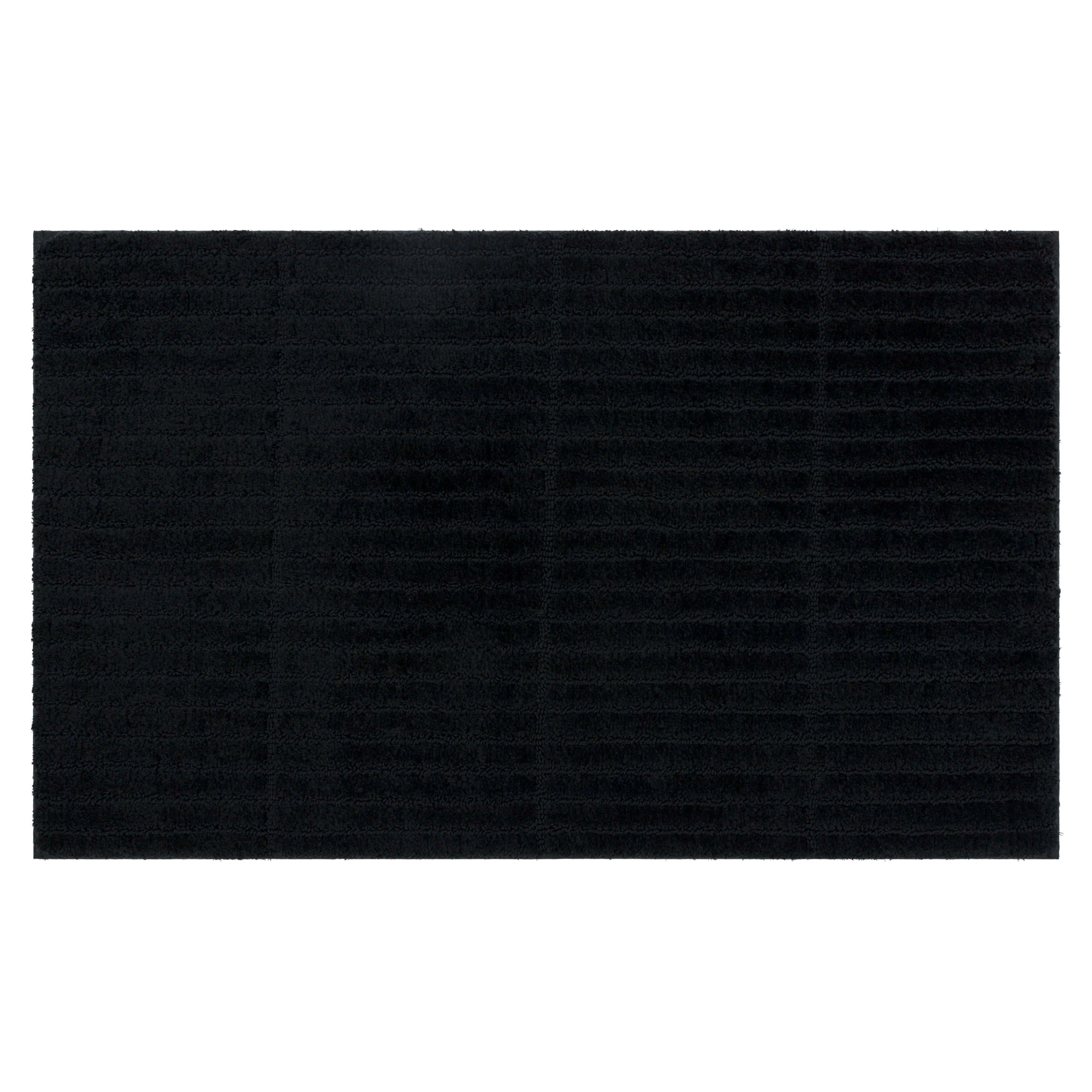 Black Plush Geometric Striped Bath Rug 17" x 24"