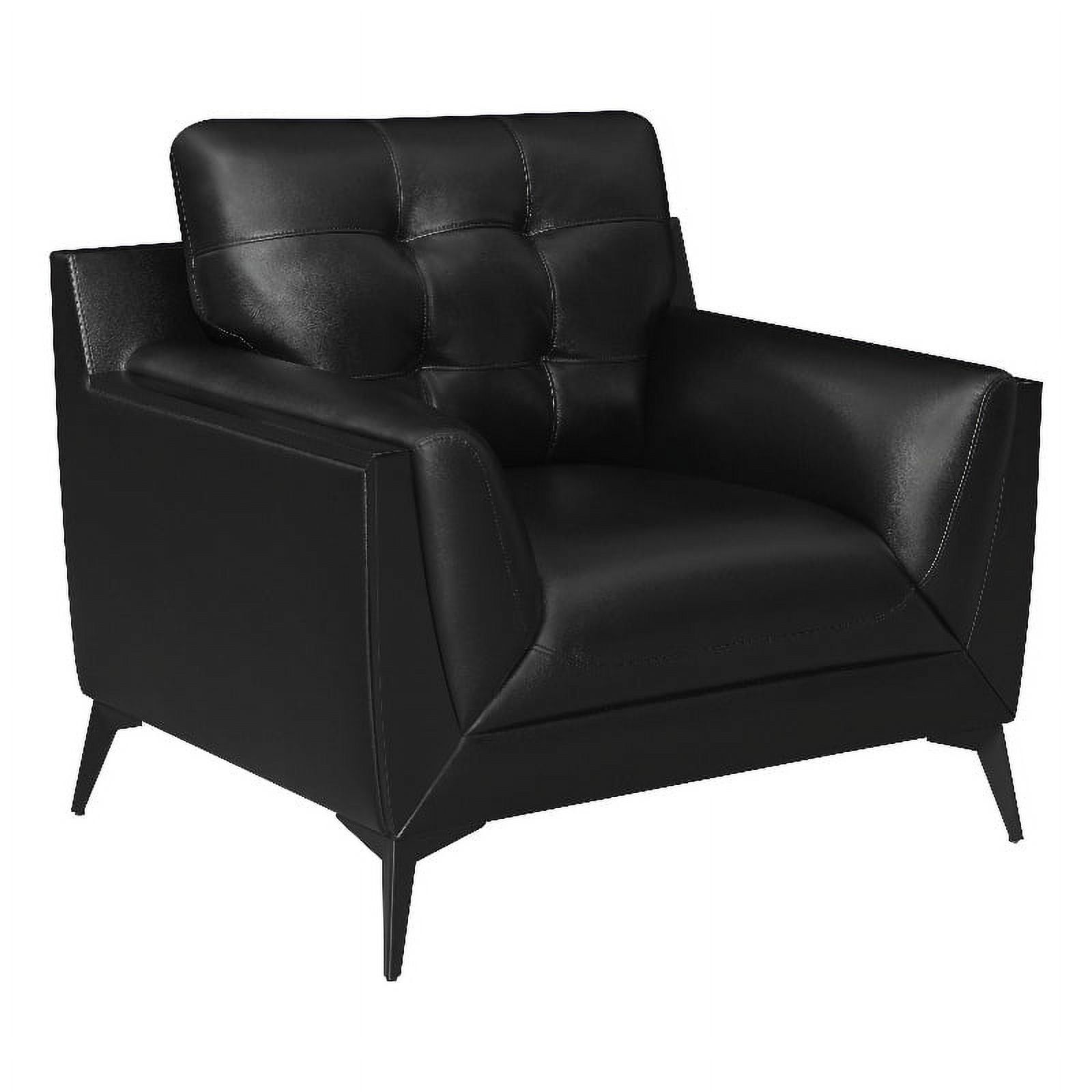 Black Faux Leather and Wood Transitional Accent Chair