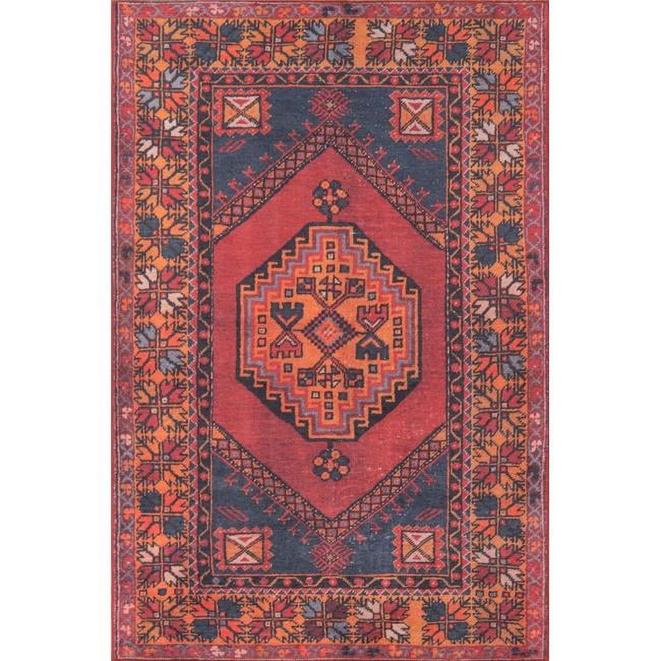 Afshar Red and Navy Geometric 5' x 7'6" Synthetic Area Rug