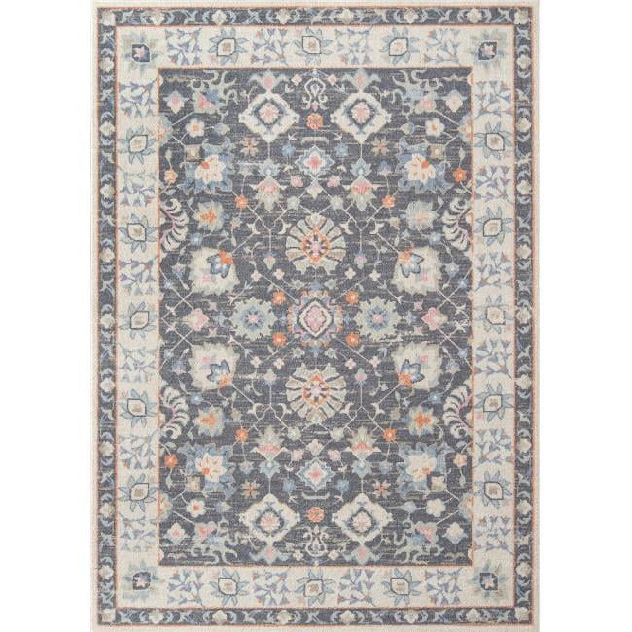 Charcoal Medallion Wool and Synthetic Rectangular Area Rug 5'3" x 7'6"