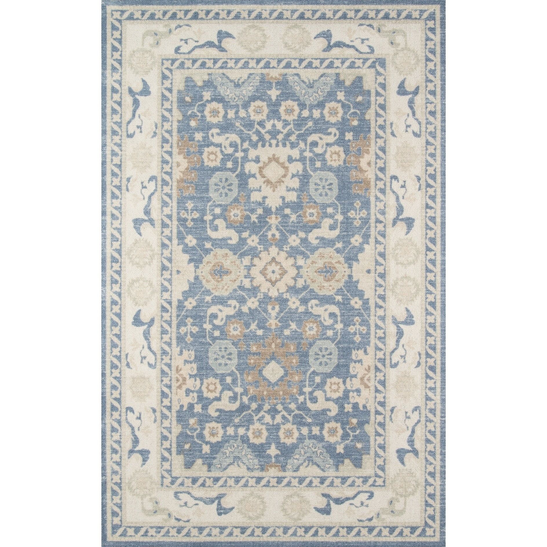 Light Blue and Beige Wool Blend Medallion Area Rug 7'9" x 9'10"