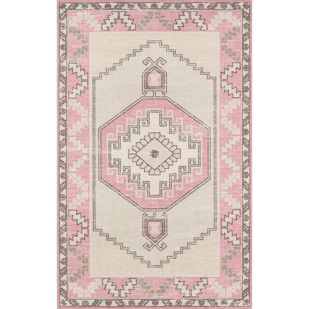 Anatolia Pink and Beige Wool Medallion Area Rug