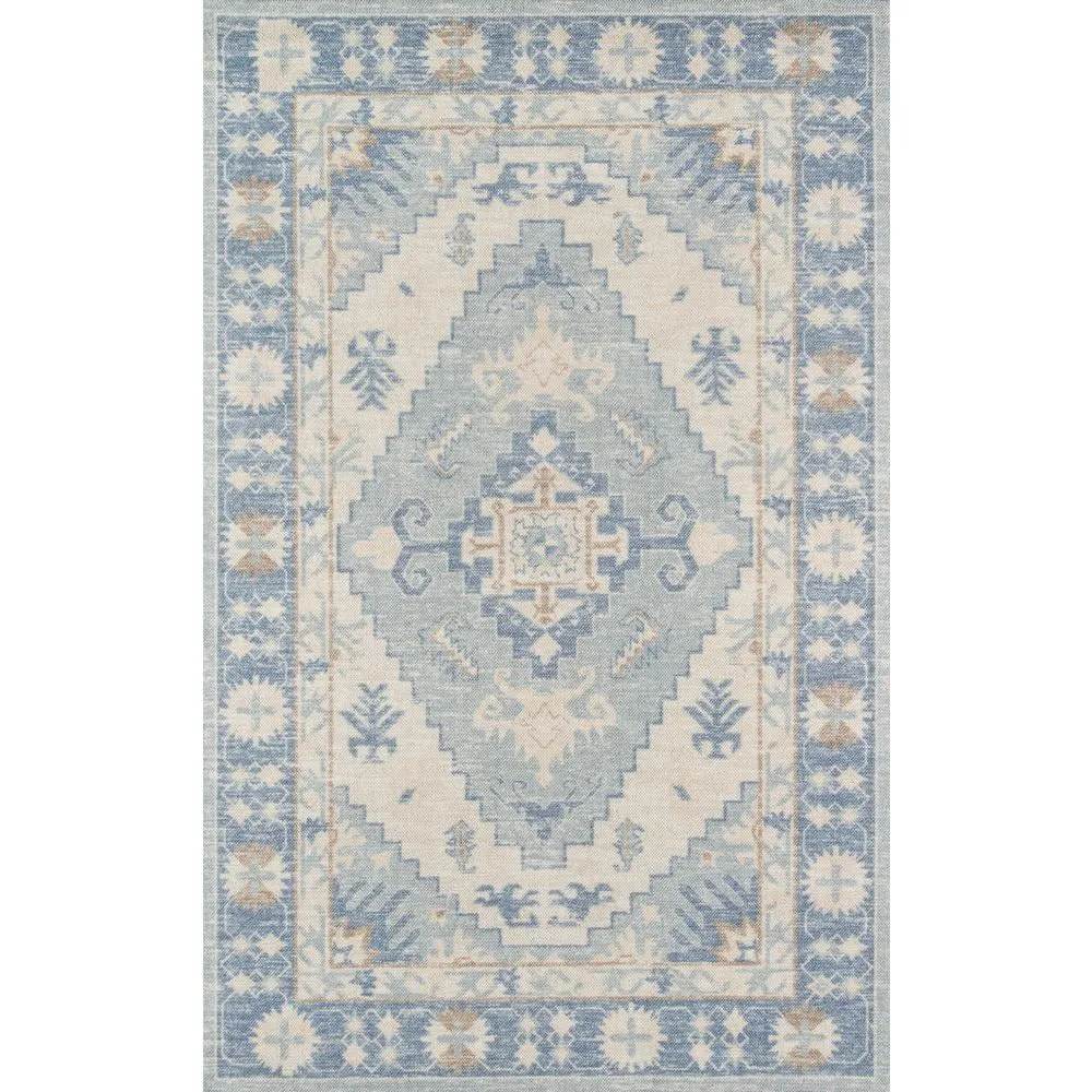 Handmade Blue Medallion Wool and Nylon Area Rug