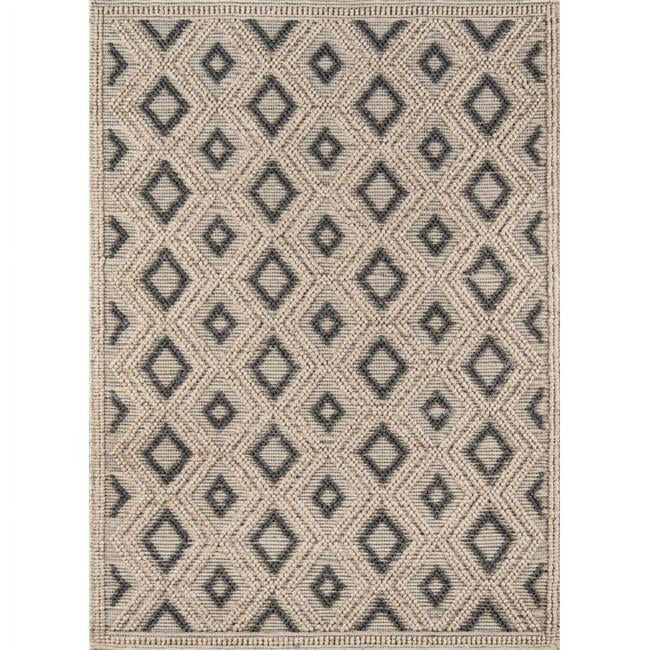 Classic Beige Grey Geometric Wool Tufted 5' x 7' Rug