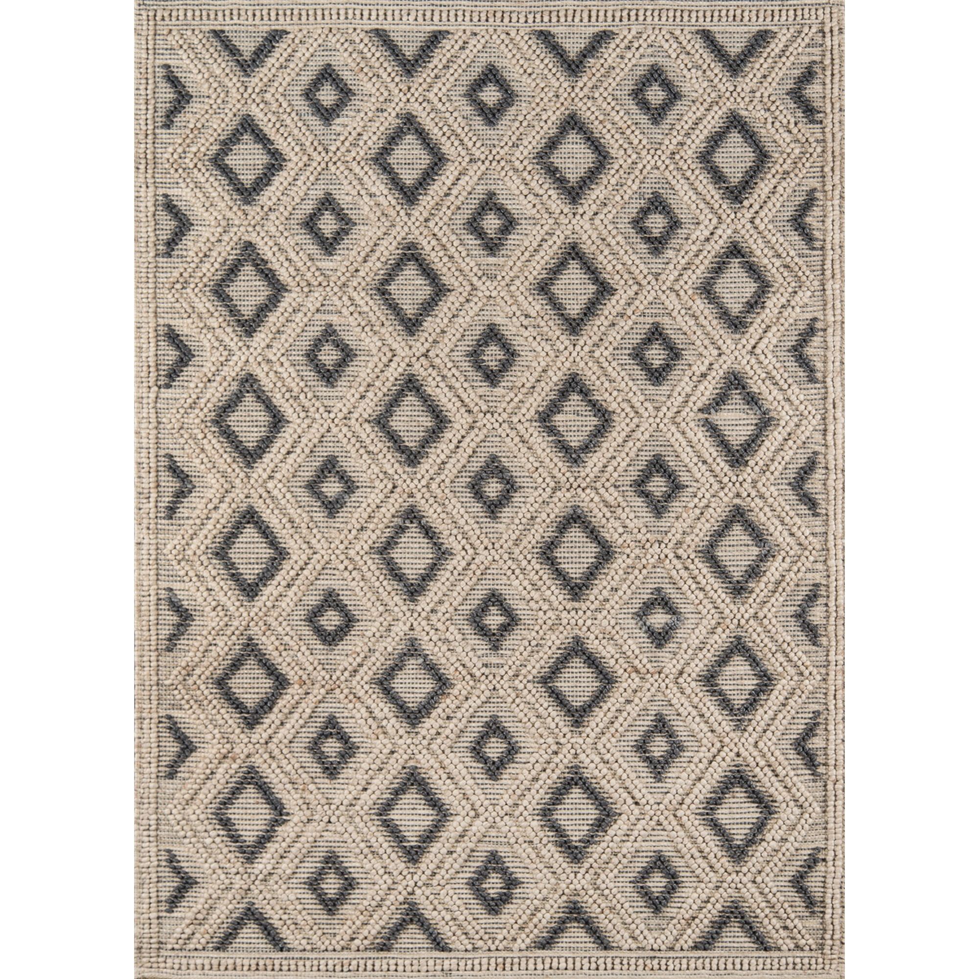 Classic Beige Grey Geometric Wool Viscose Runner Rug 27" x 96"