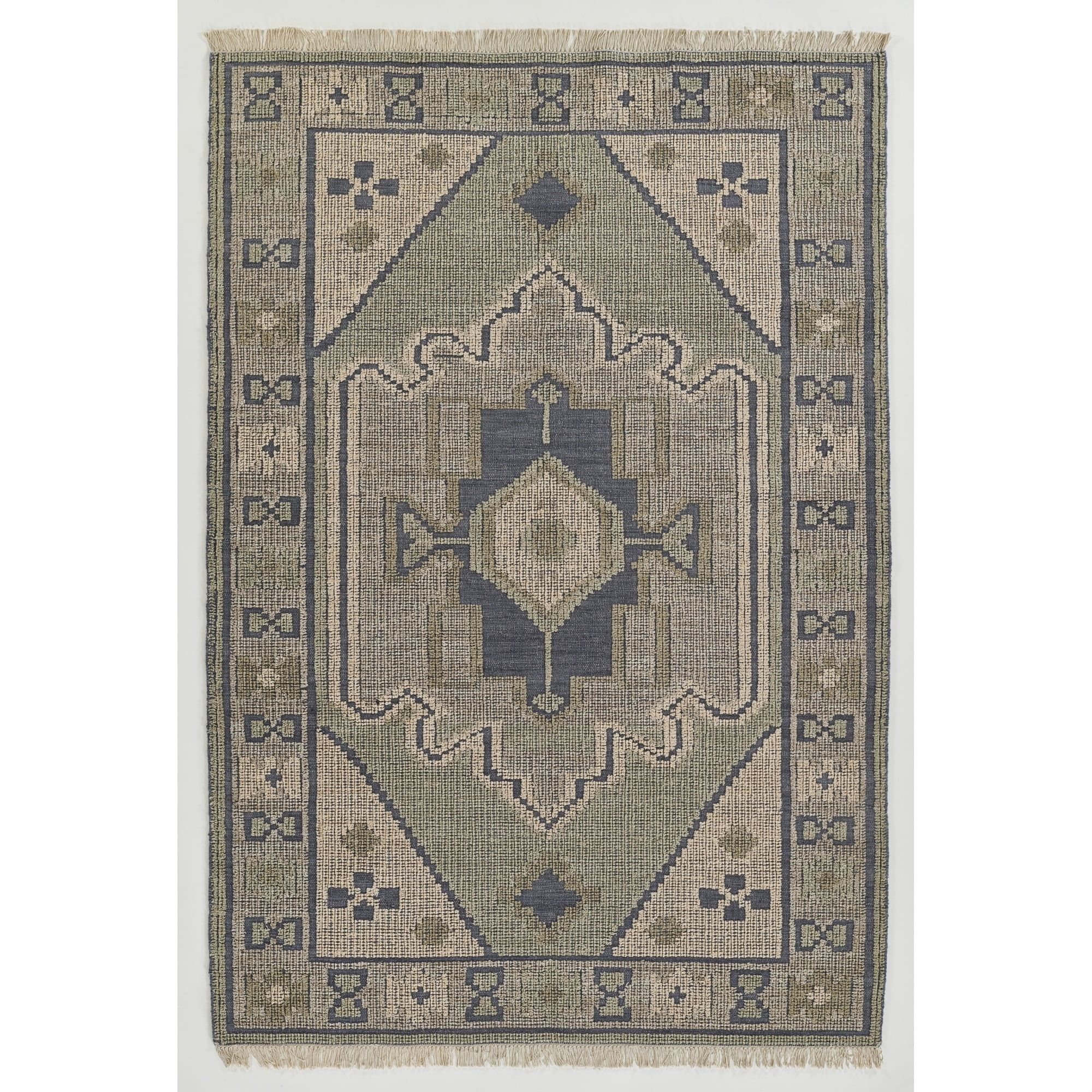 Handwoven Blue Wool Flatweave Rug - 3'6" x 5'6"