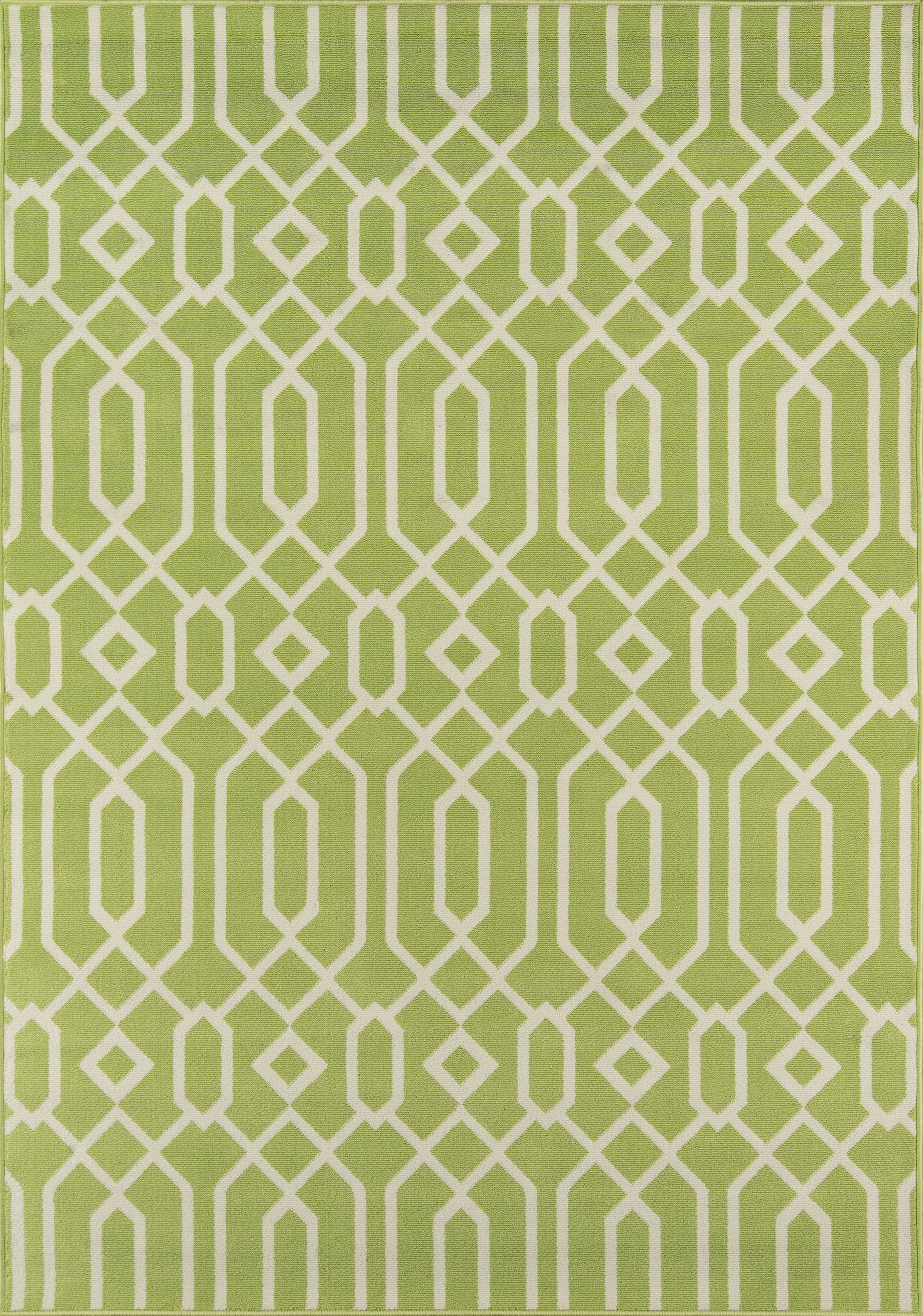 Green and White Rectangular Synthetic Indoor/Outdoor Rug
