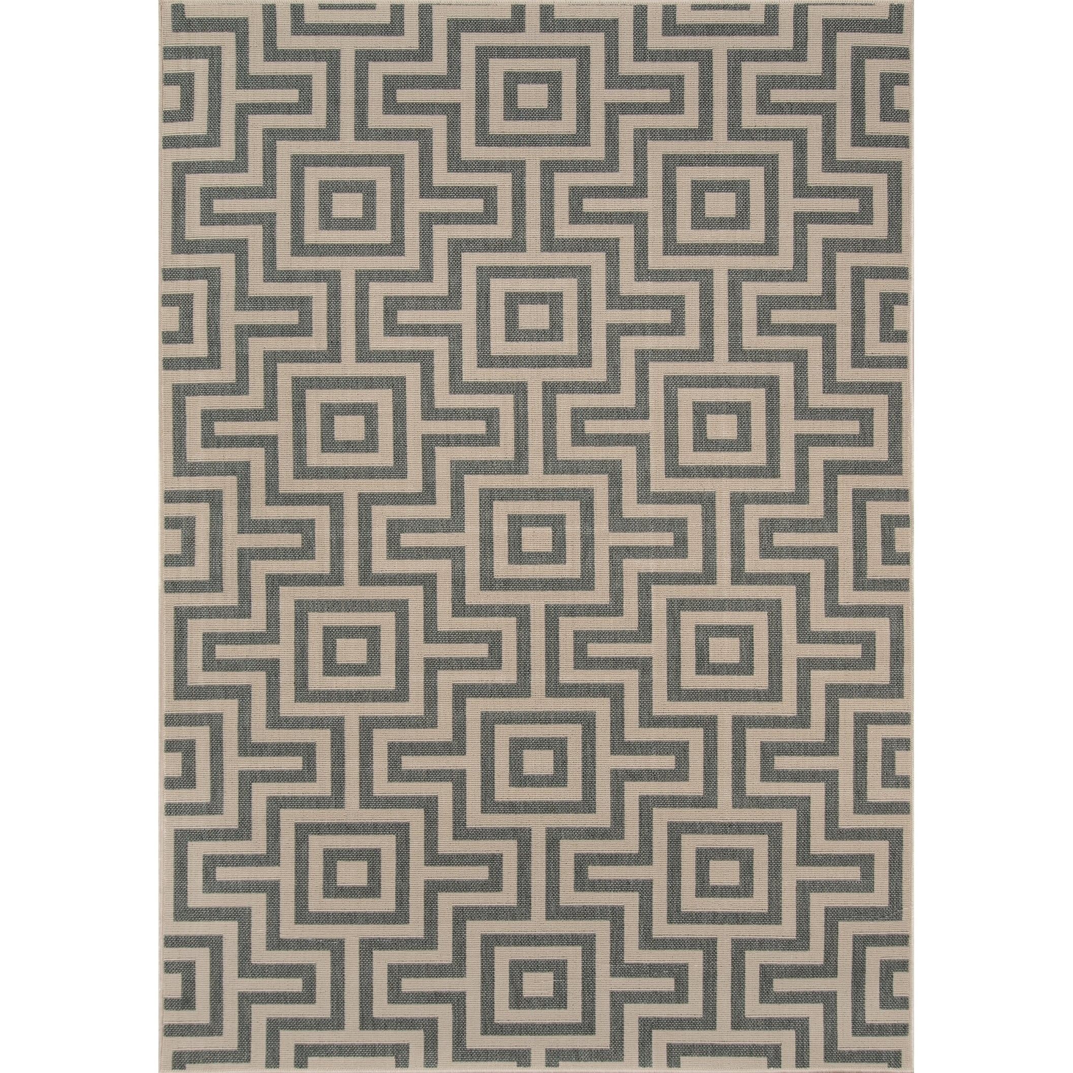 Gray Geometric Rectangular Stain-Resistant Synthetic Rug