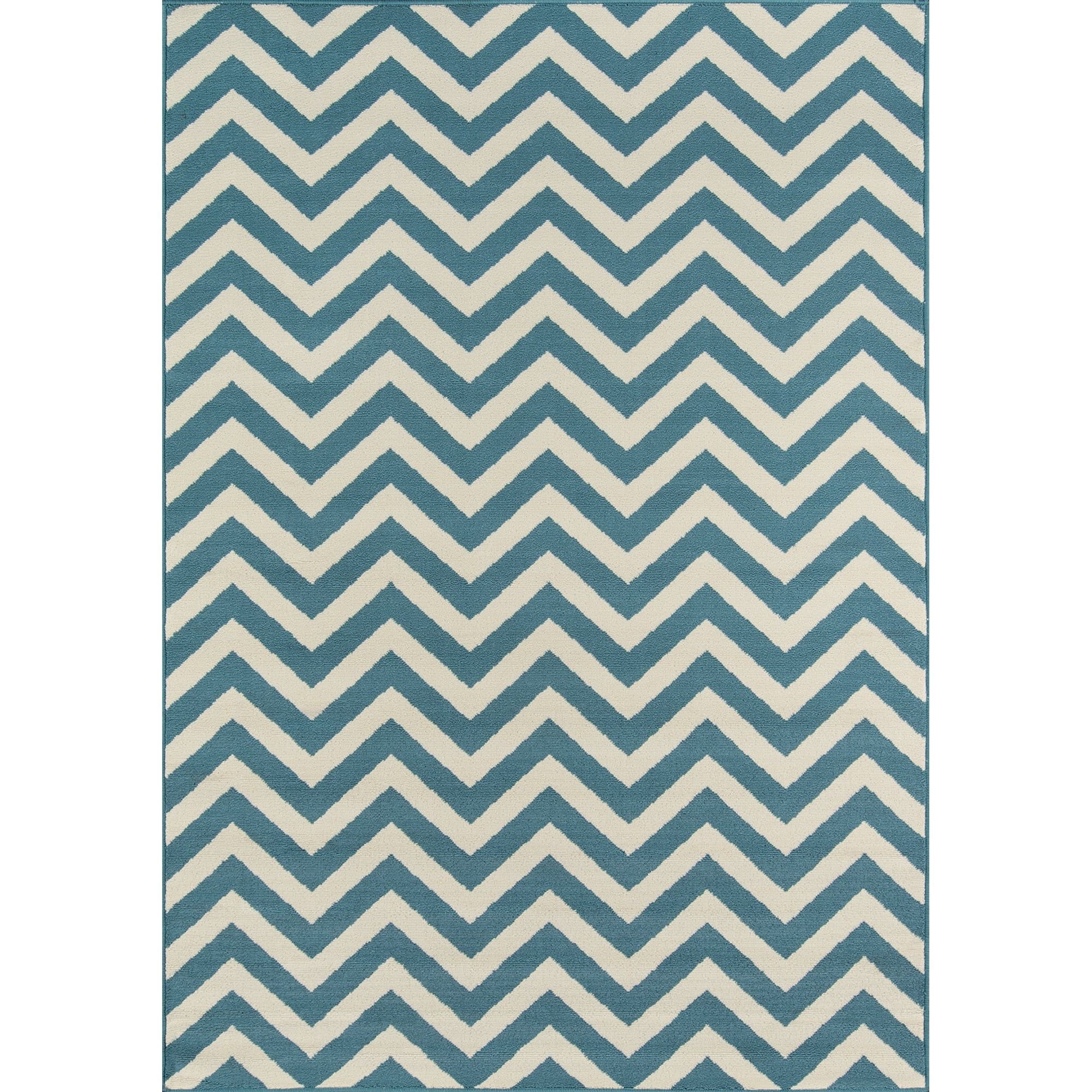 Blue Chevron Synthetic Flat Woven Area Rug 7'10" x 10'10"