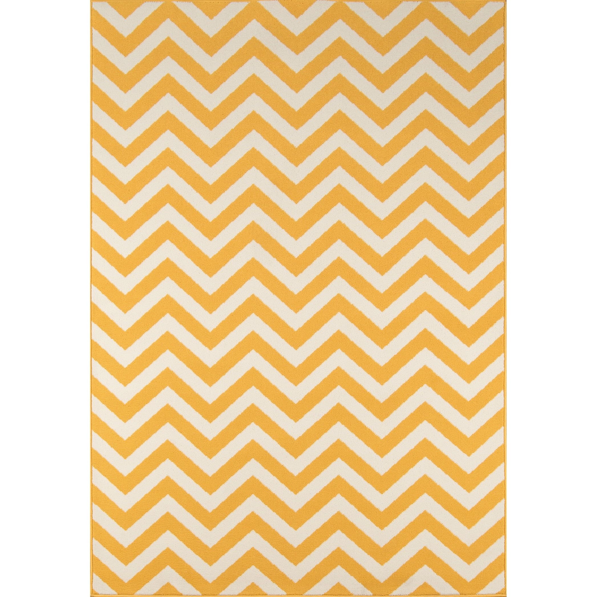 Sunny Chevron 5'3" x 7'6" Yellow Synthetic Easy-Care Area Rug