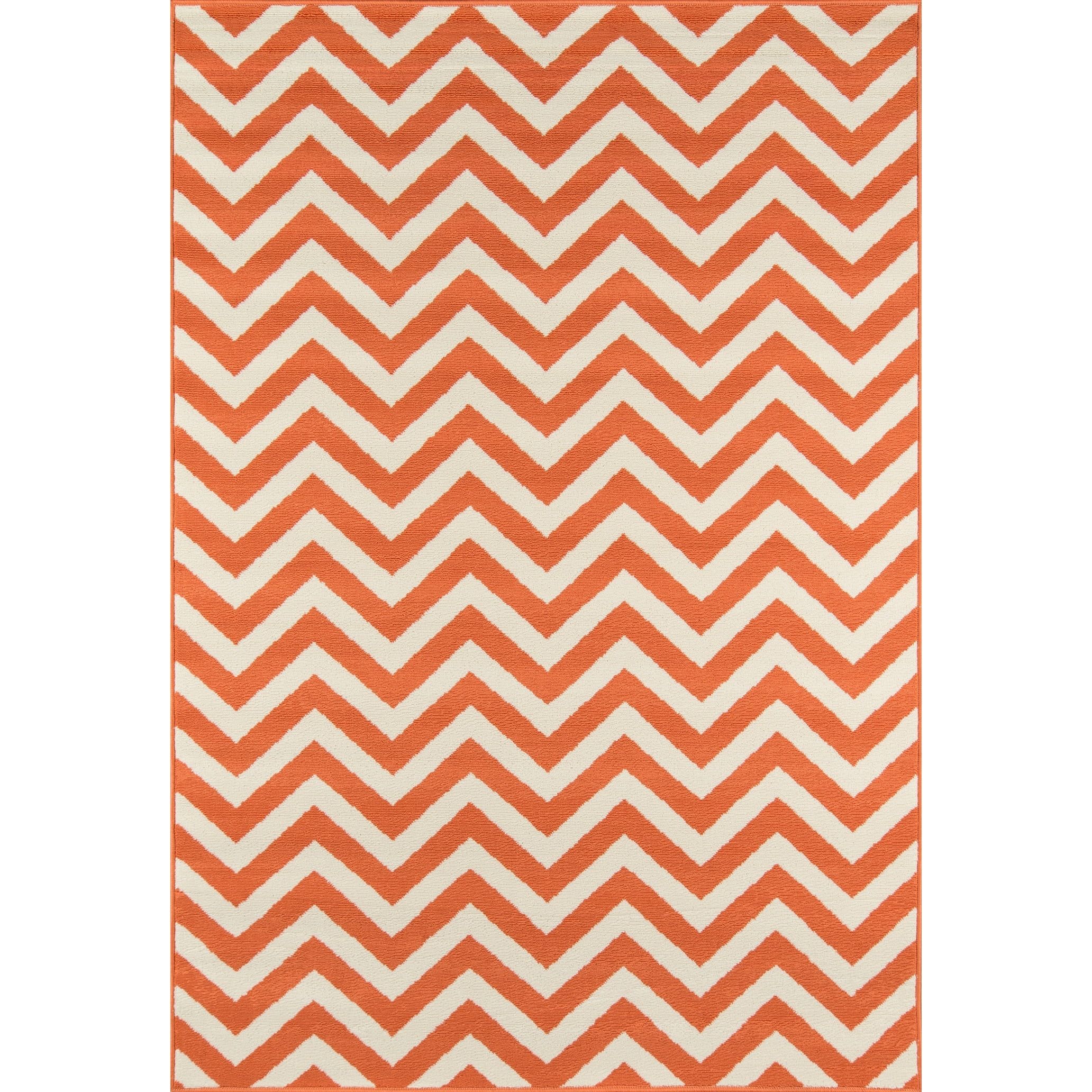 Rectangular Orange Synthetic Easy Care Indoor/Outdoor Rug