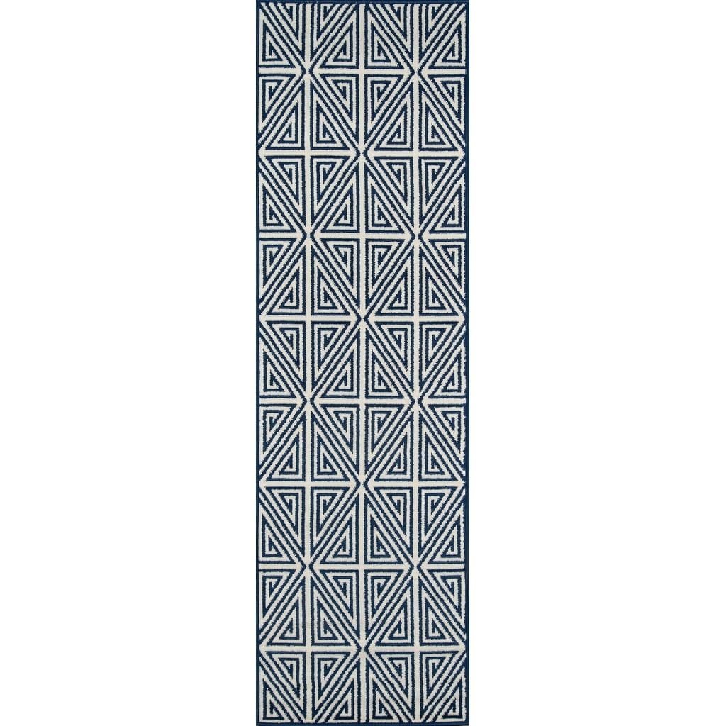 Navy and White Geometric Flat Woven Runner Rug