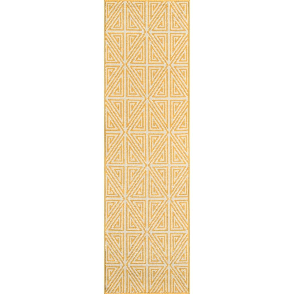 Yellow Geometric Patterned Synthetic Runner Rug 2'3" x 7'6"