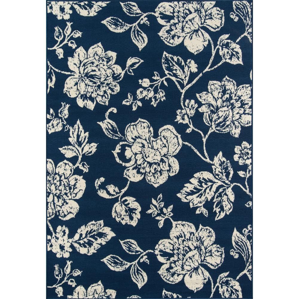 Braided Blue Floral Garden Toile Synthetic Area Rug, 67" x 47"