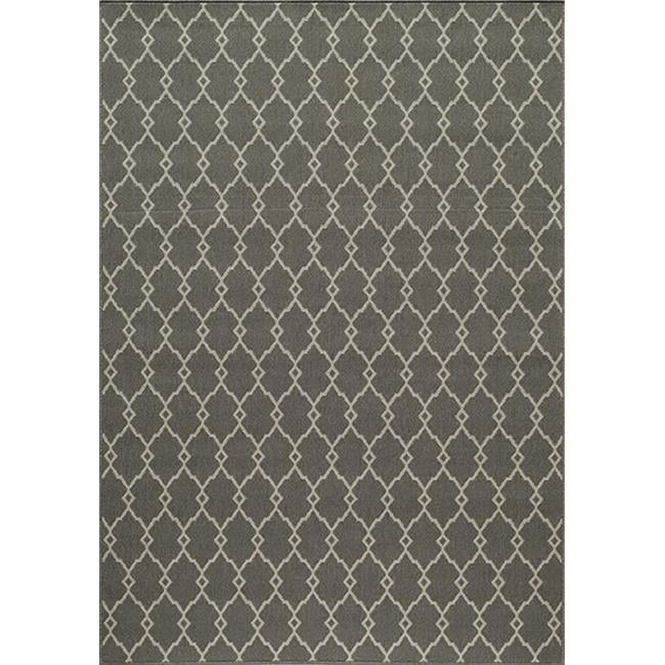 Elegant Trellis Gray 5'x7' Flat Woven Synthetic Outdoor Rug