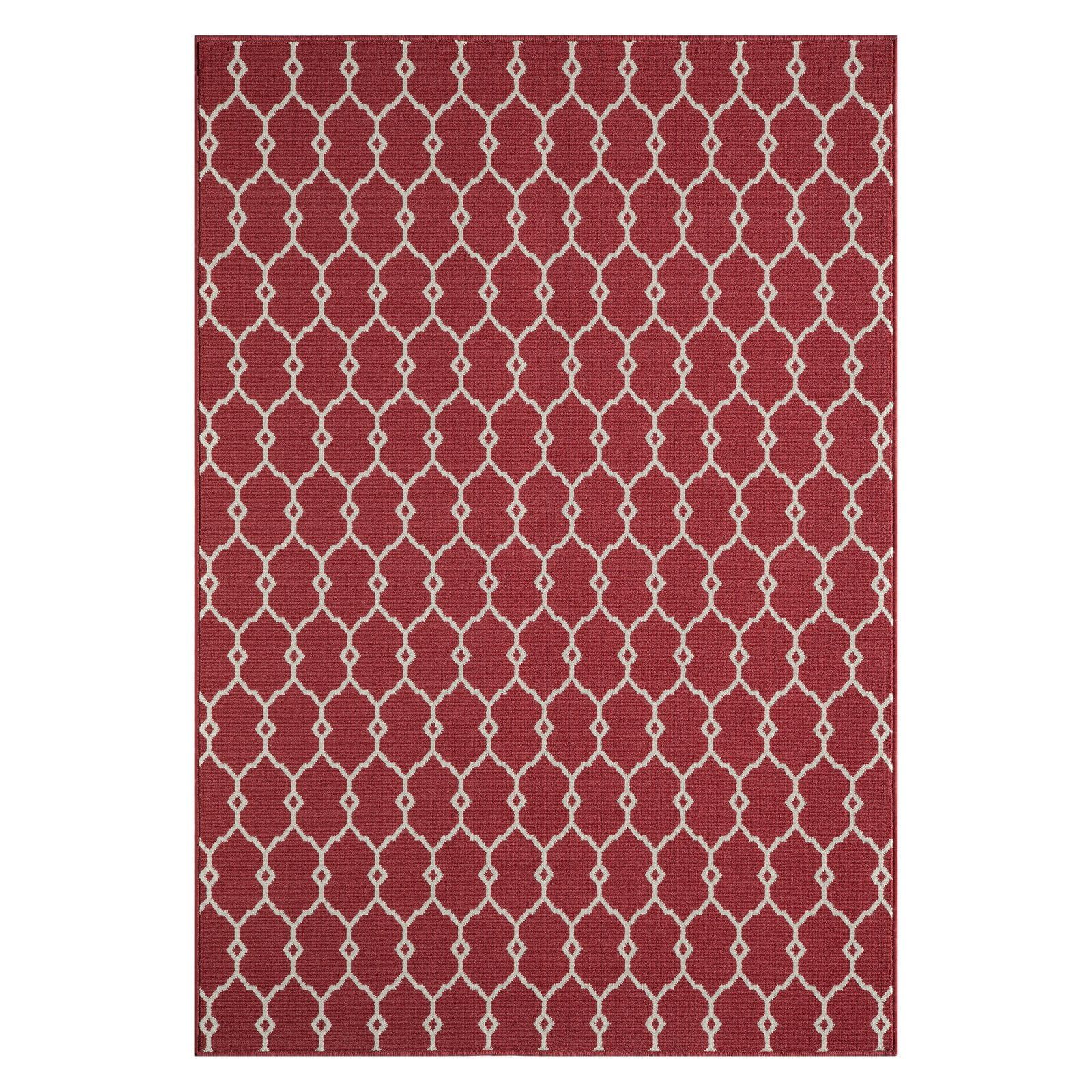 Vibrant Red Trellis Rectangular Washable Outdoor Rug