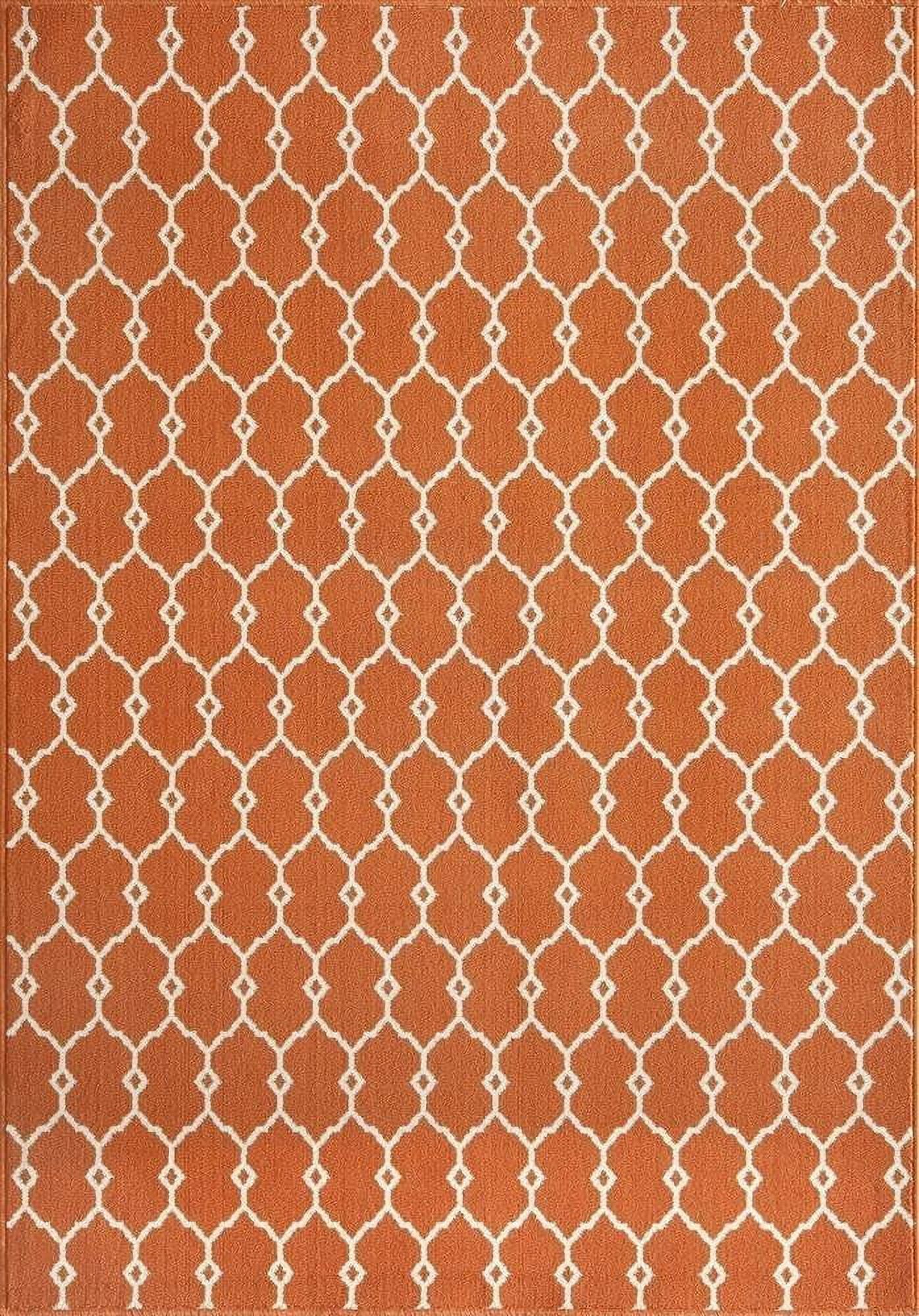 Reversible Orange Trellis Synthetic Area Rug 3'11" x 5'7"