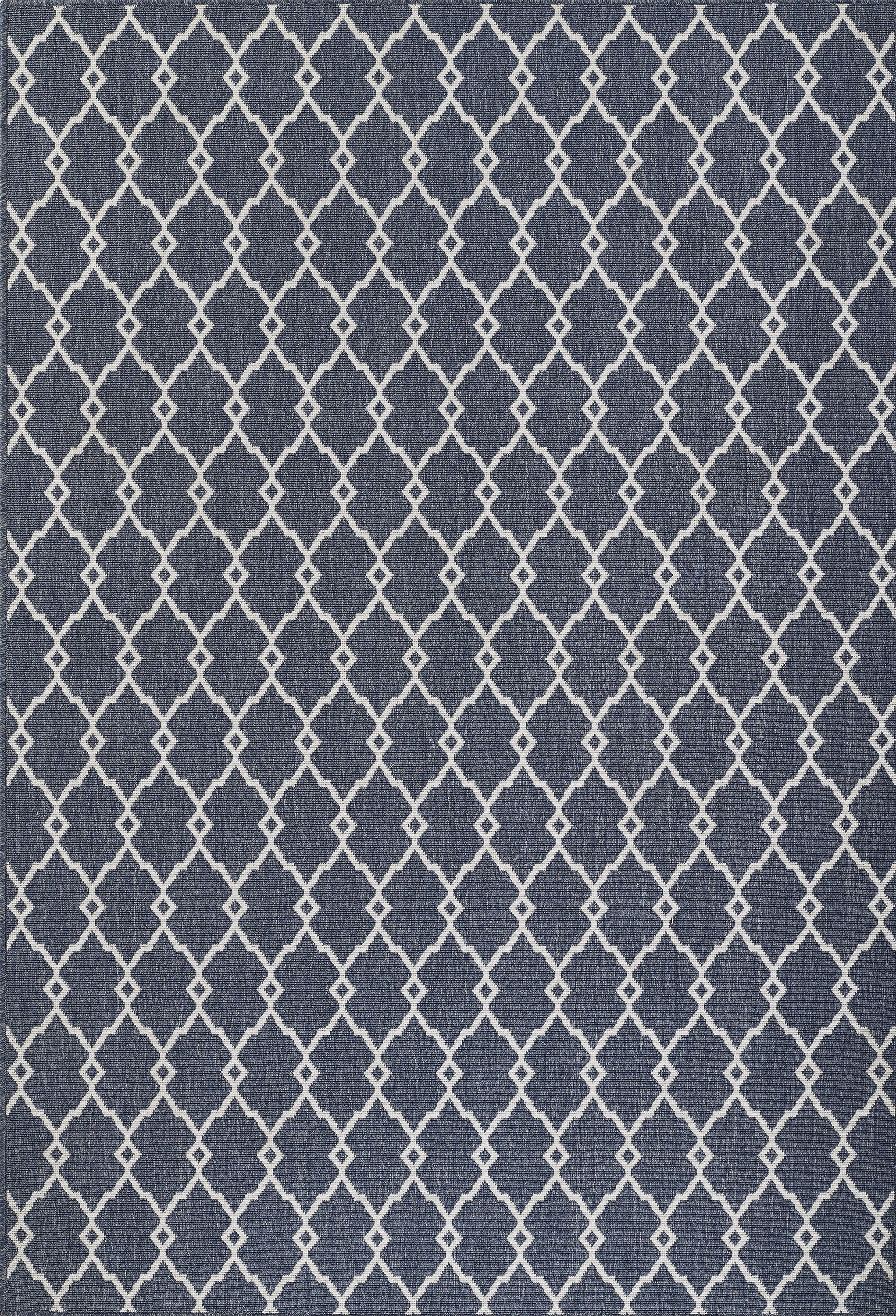Nautical Navy Stripes and Icons Easy-Care Synthetic Area Rug 6'7" x 9'6"