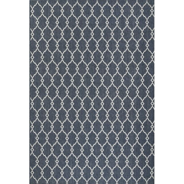 Nautical Navy Stripes and Icons Easy-Care Synthetic Area Rug 6'7" x 9'6"