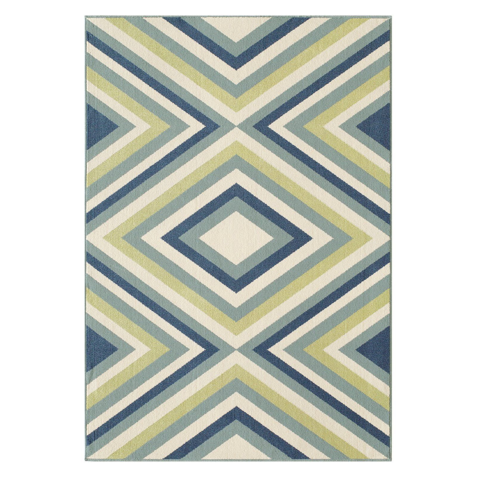 Geometric Diamond Multi-Color Synthetic Indoor/Outdoor Rug, 8'6" x 13'