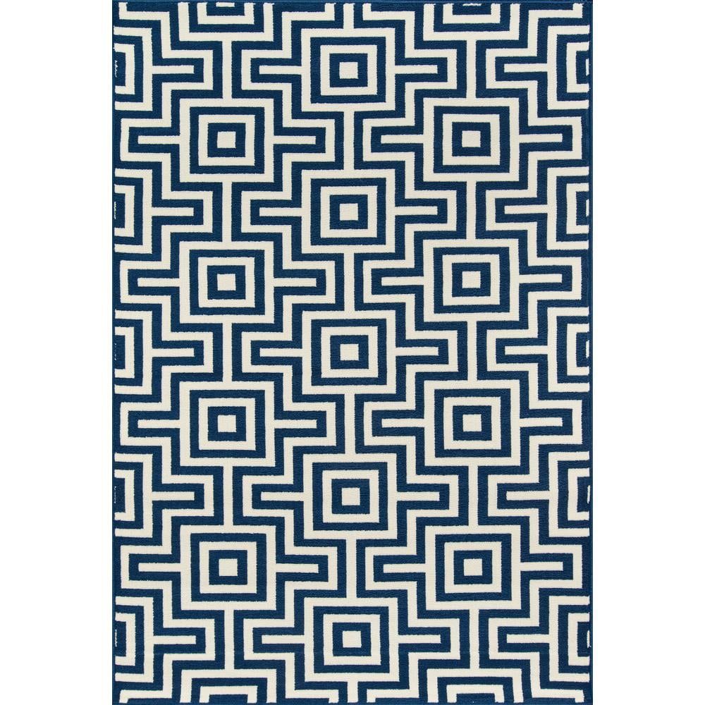 Navy and White Geometric Synthetic Indoor/Outdoor Rug
