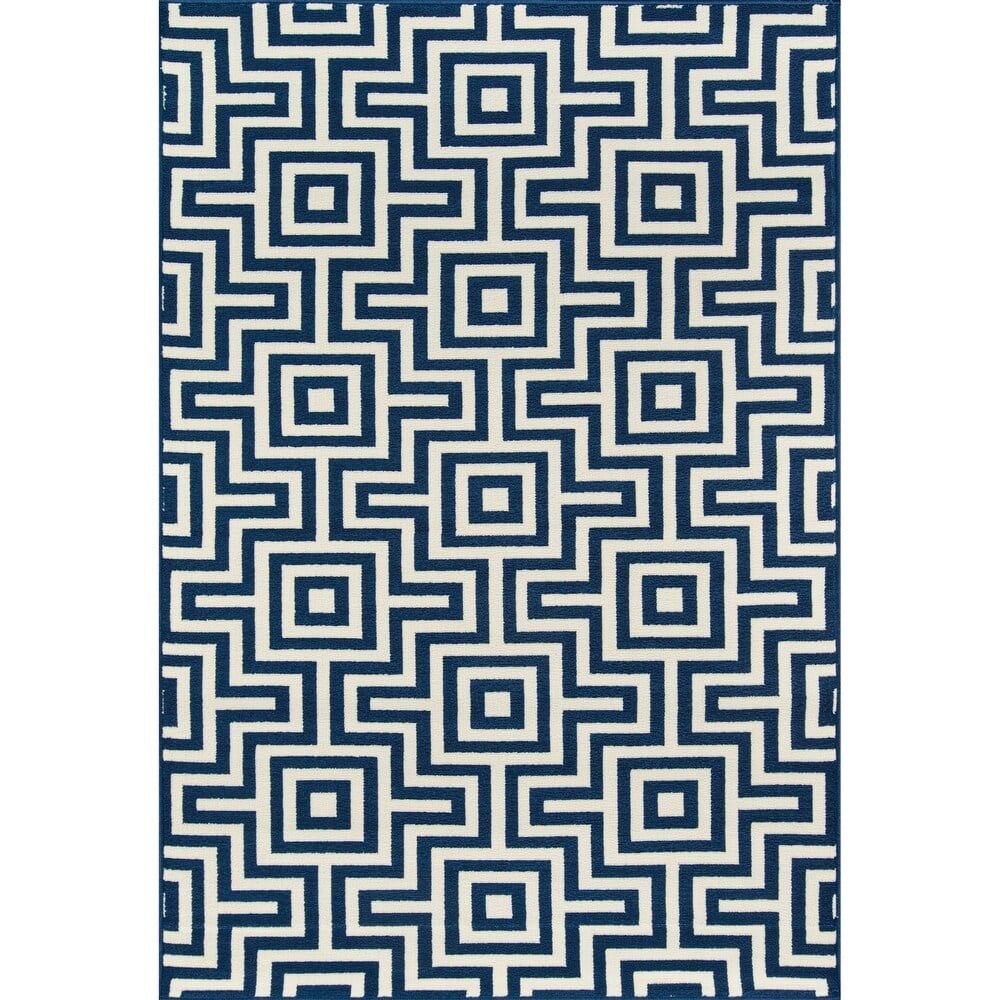 Navy and White Geometric Synthetic Rectangular Rug 8'6" x 13'