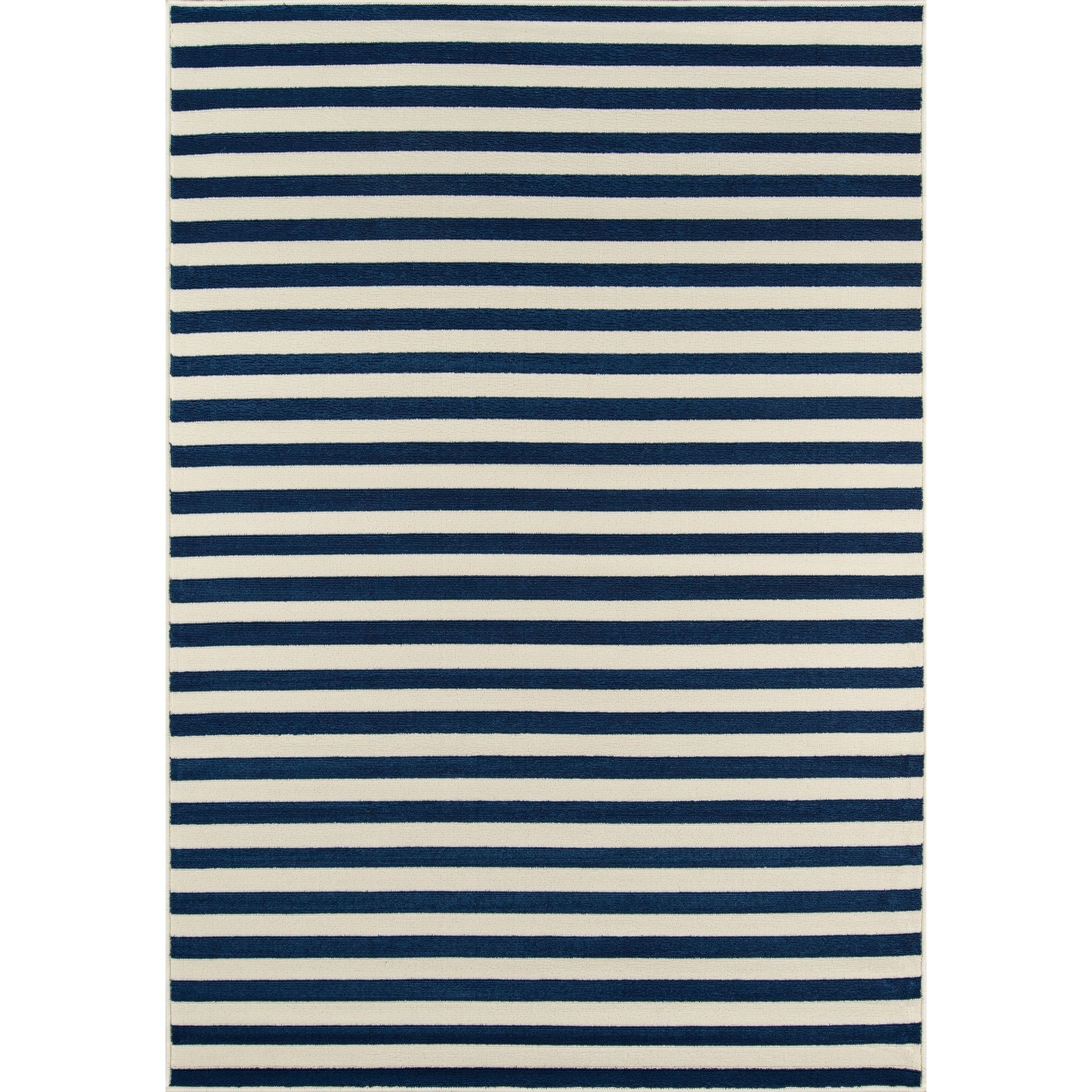 Navy and White Striped Reversible Synthetic Rectangular Rug 5'3" x 7'6"