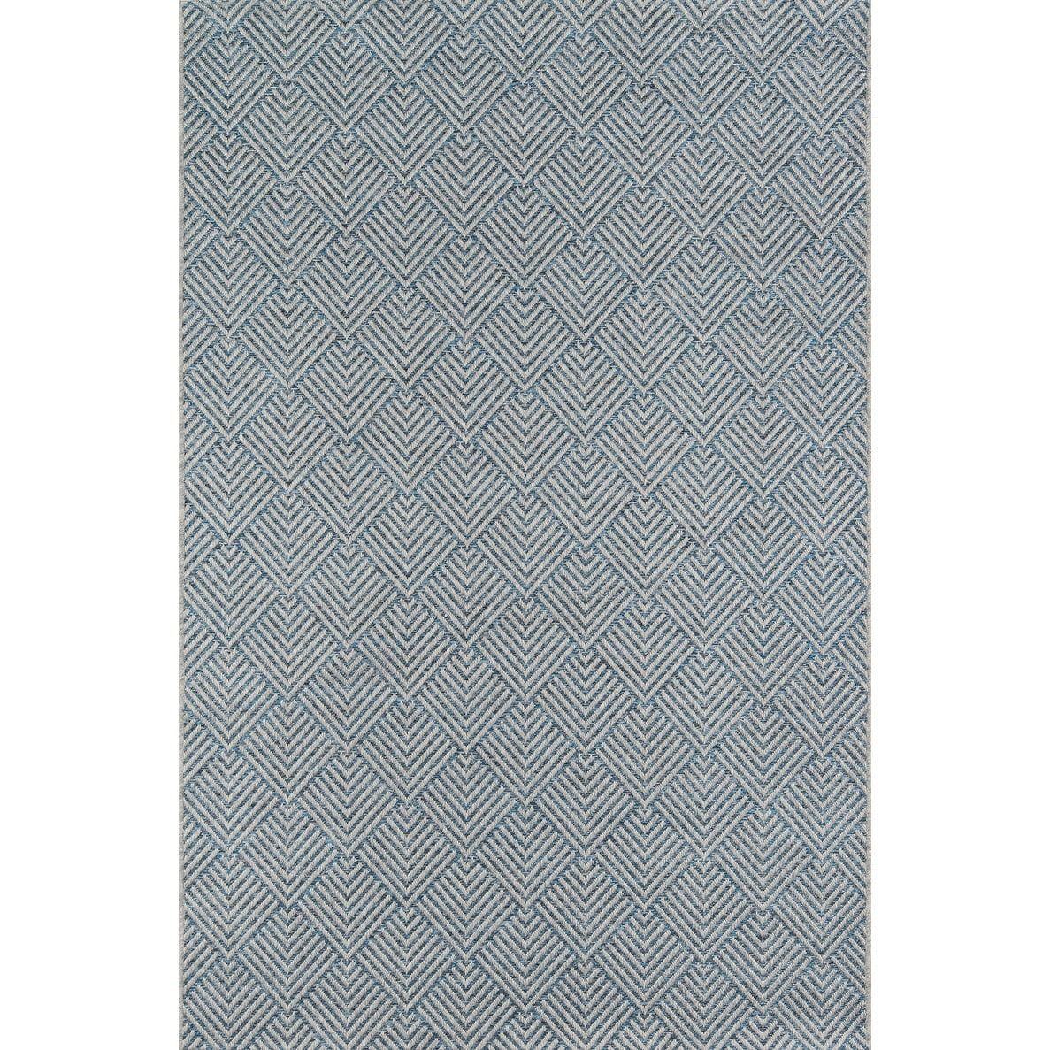 Azure Blue Geometric Rectangular Stain-Resistant Rug